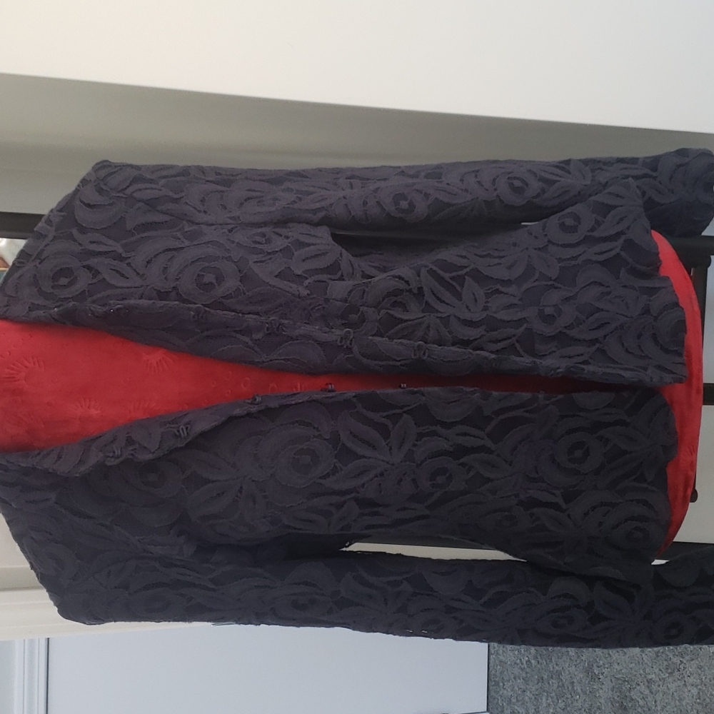 INC Navy blue fitted Lace detailed scalloped jacket